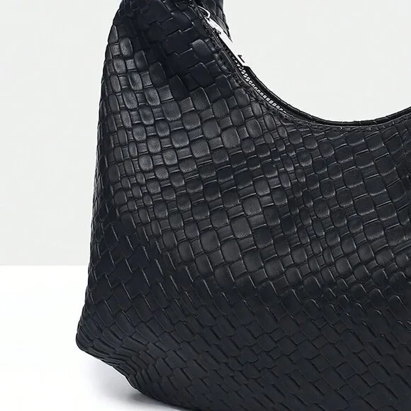 Black Casual Women's Leisure Faux Woven Leather Shoulder Bag - Picture 5 of 6